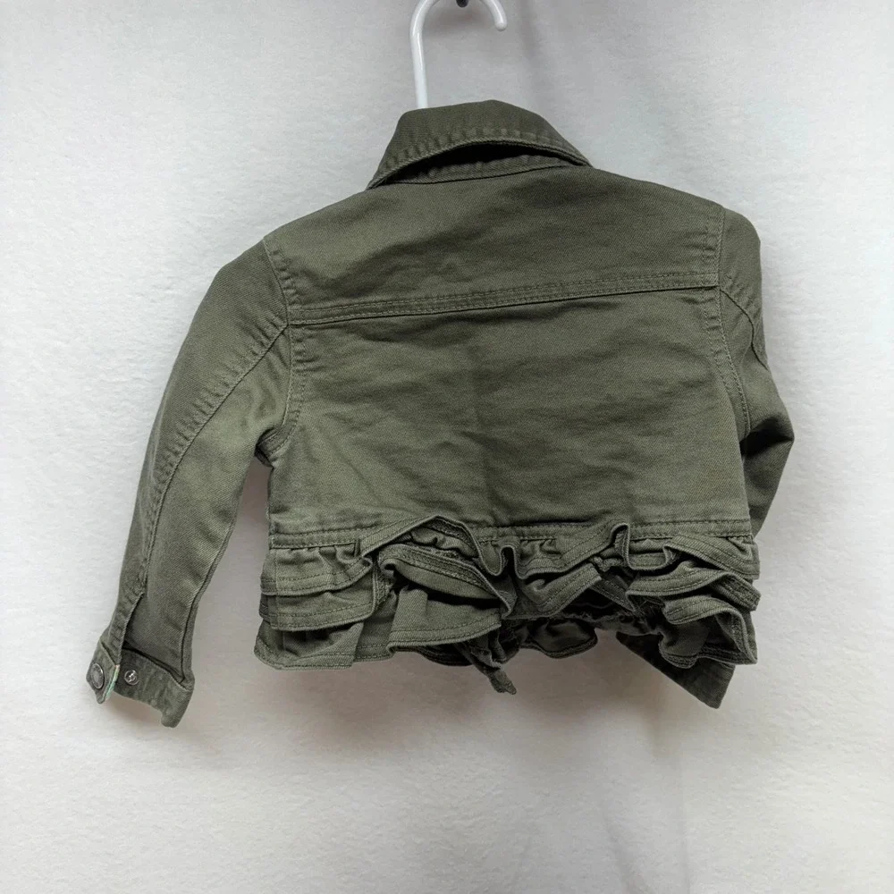Genuine Kids OshKosh Olive‎ Green Ruffle Denim Jacket Toddler Girl 2T